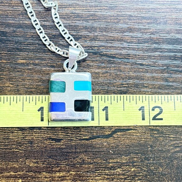 Sterling Silver 925 Multi Gemstone Southwestern Pendant Necklace Size 23" Length - Picture 16 of 16